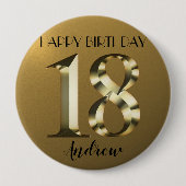 Metaalgoud 18e verjaardag ronde button 4,0 cm (Voorkant)