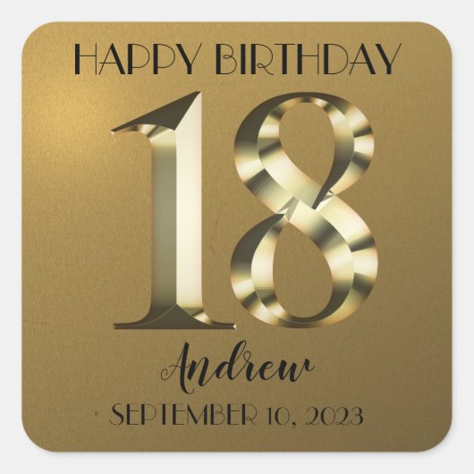 Metaalgoud 18e verjaardag vierkante sticker (Voorkant)