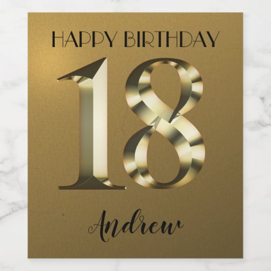 Metaalgoud 18e verjaardag wijn etiket (Enkel label)