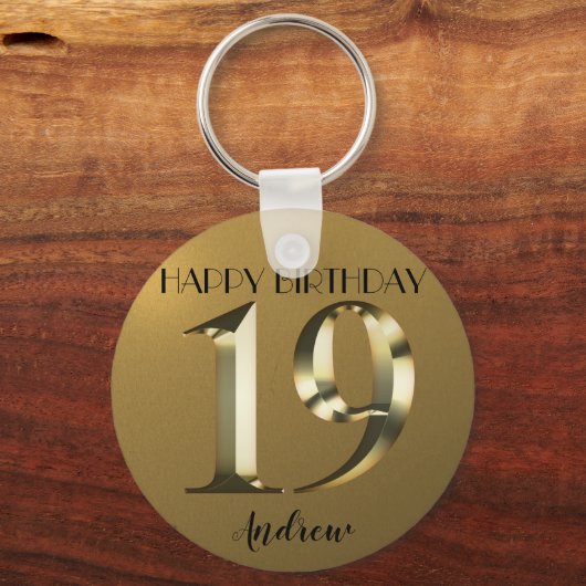 Metaalgoud 19e verjaardag sleutelhanger (Voorkant)