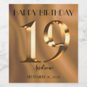 Metaalgoud 19e verjaardag wijn etiket (Enkel label)