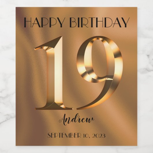 Metaalgoud 19e verjaardag wijn etiket (Enkel label)