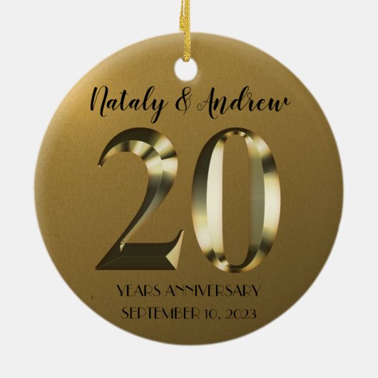 Metaalgoud 20e Jubileum voor bruiloft Keramisch Ornament (Achterkant)