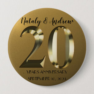 Metaalgoud 20e Jubileum voor bruiloft Ronde Button 4,0 Cm