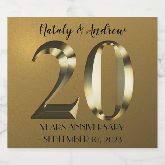 Metaalgoud 20e Jubileum voor bruiloft Sparkling Wijnetiket (Enkel label)