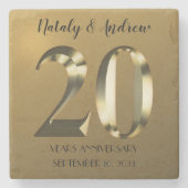Metaalgoud 20e Jubileum voor bruiloft Stenen Onderzetter (Voorkant)