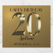 Metaalgoud 20e verjaardag sparkling wijnetiket (Enkel label)