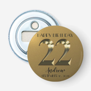 Metaalgoud 22e verjaardag button flesopener