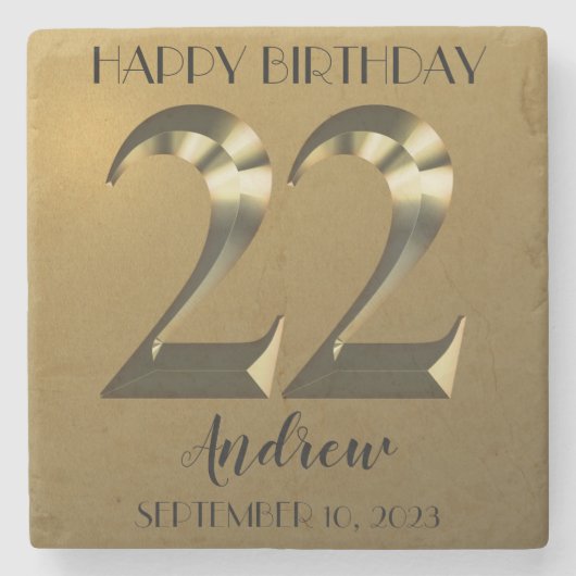 Metaalgoud 22e verjaardag stenen onderzetter (Voorkant)