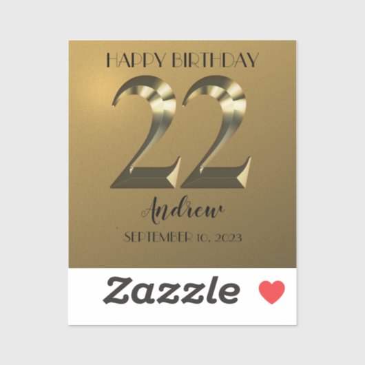 Metaalgoud 22e verjaardag sticker (Vel)