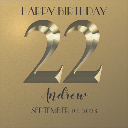 Metaalgoud 22e verjaardag sticker (Voorkant)
