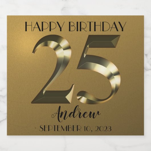 Metaalgoud 25e verjaardag sparkling wijnetiket (Enkel label)