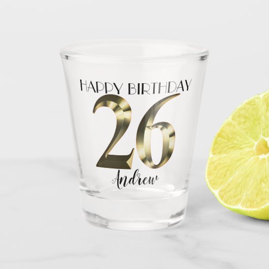 Metaalgoud 26e verjaardag shot glas (Voorkant)