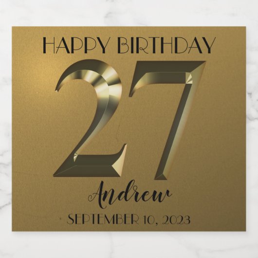 Metaalgoud 27e verjaardag sparkling wijnetiket (Enkel label)