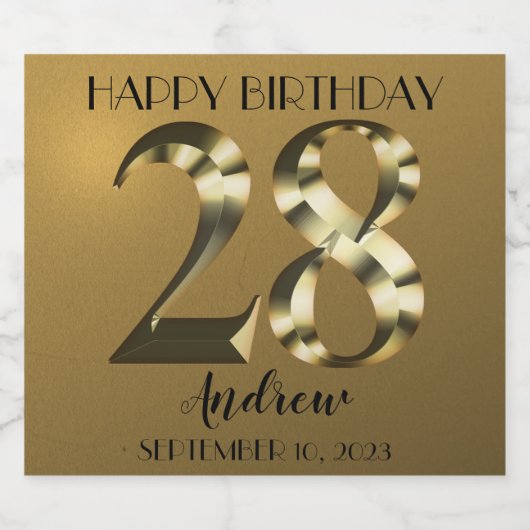 Metaalgoud 28e verjaardag sparkling wijnetiket (Enkel label)