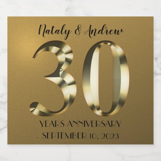 Metaalgoud 30e Jubileum voor weddenschappen Sparkling Wijnetiket (Enkel label)