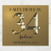 Metaalgoud 34e verjaardag sparkling wijnetiket (Enkel label)