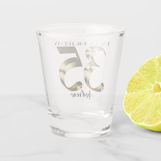 Metaalgoud 35e verjaardag shot glas (Achterkant)