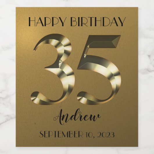 Metaalgoud 35e verjaardag wijn etiket (Enkel label)