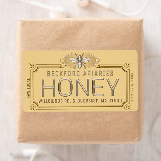 Metaalgoud 3D-omhuld honingetiket met bijen Etiket (Insitu)