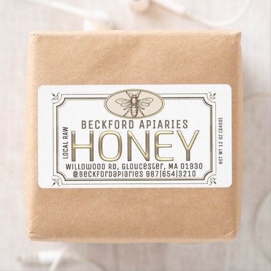 Metaalgoud 3D-omhuld honingetiket met bijen Etiket (Insitu)