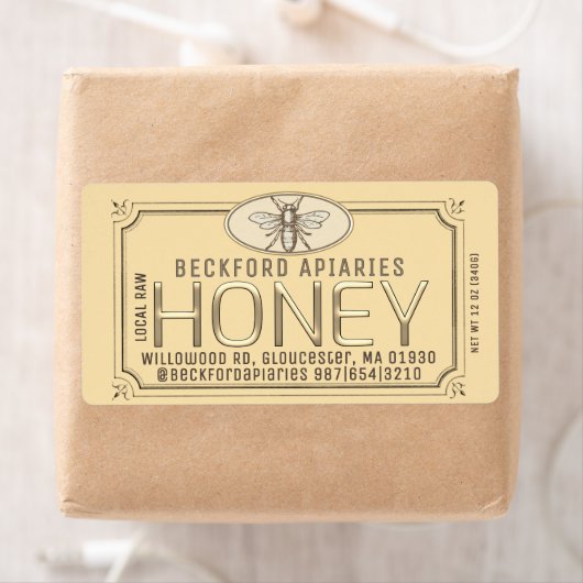 Metaalgoud 3D-omhuld honingetiket met bijen Etiket (Insitu)