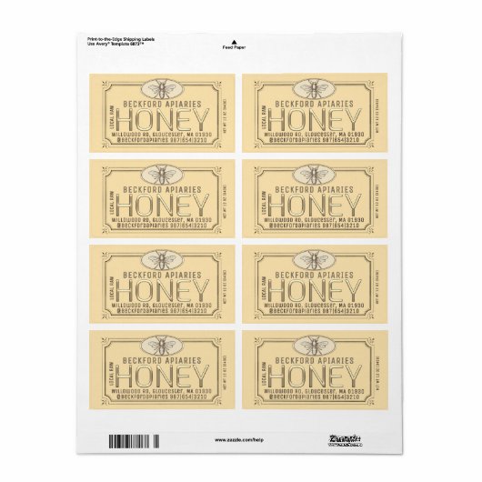 Metaalgoud 3D-omhuld honingetiket met bijen Etiket (Full Sheet)