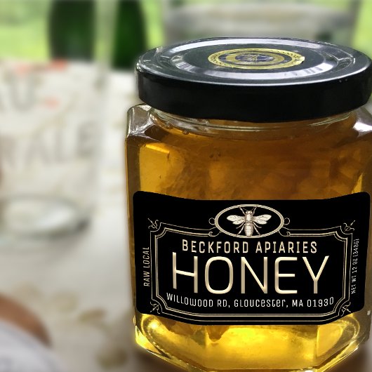 Metaalgoud 3D-omhuld honingetiket met bijen Etiket