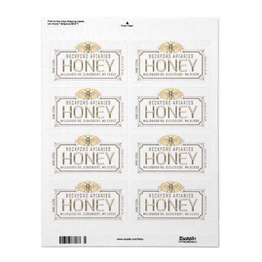 Metaalgoud 3D-omhuld honingetiket met bijen Etiket (Full Sheet)