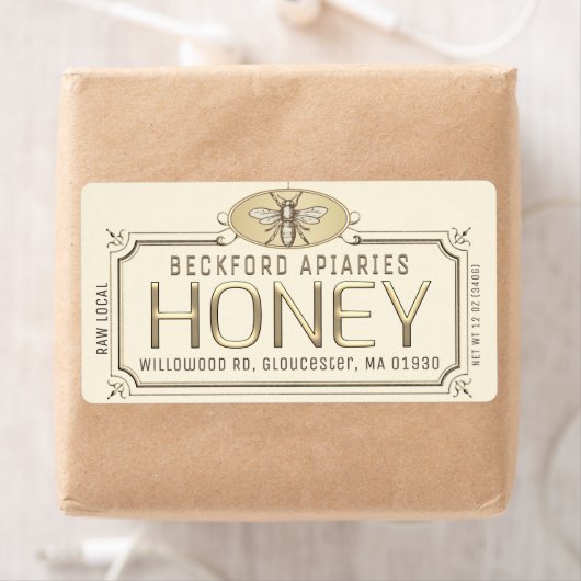 Metaalgoud 3D-omhuld honingetiket met bijen Etiket (Insitu)