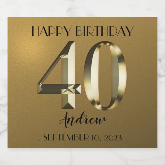 Metaalgoud 40e verjaardag sparkling wijnetiket (Enkel label)
