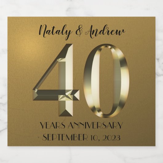 Metaalgoud 40th Wedding Jubileum Sparkling Wijnetiket (Enkel label)