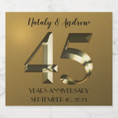 Metaalgoud 45e Jubileum voor bruiloft Sparkling Wijnetiket (Enkel label)