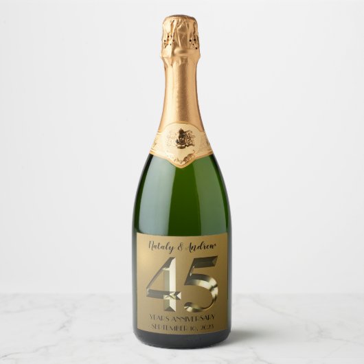 Metaalgoud 45e Jubileum voor bruiloft Sparkling Wijnetiket (Voorkant)