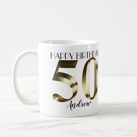 Metaalgoud 50e verjaardag koffiemok (Links)
