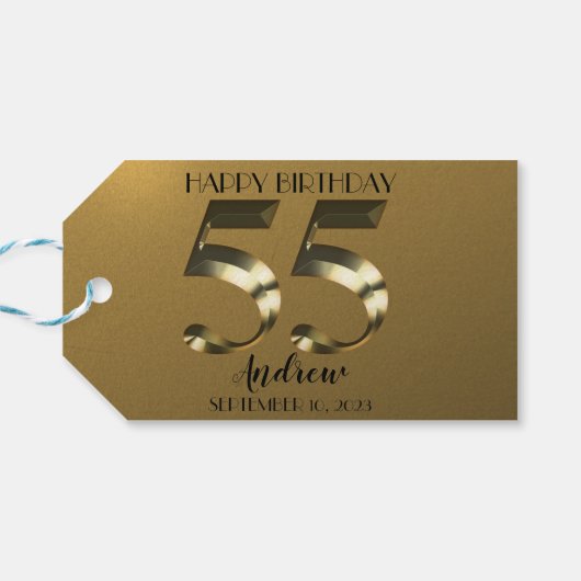 Metaalgoud 55e verjaardag cadeaulabel (Achterkant Horizontaal)