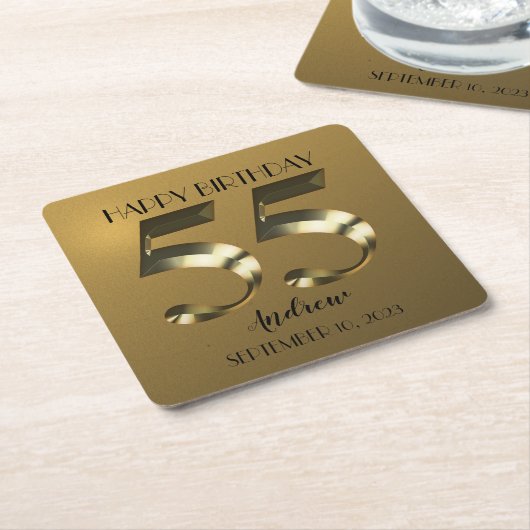 Metaalgoud 55e verjaardag kartonnen onderzetters (Schuin)