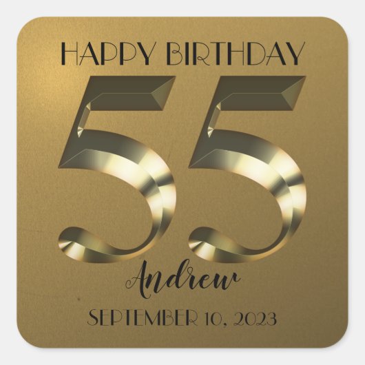 Metaalgoud 55e verjaardag vierkante sticker (Voorkant)