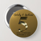 Metaalgoud 5th Wedding Jubileum Ronde Button 4,0 Cm (Voorkant /achterkant)