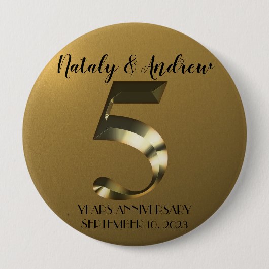 Metaalgoud 5th Wedding Jubileum Ronde Button 4,0 Cm (Voorkant)