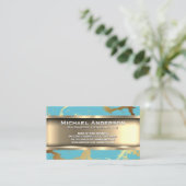 Metaalgoud | Blauwgroen goudmarmer Visitekaartje (Staand voorkant)