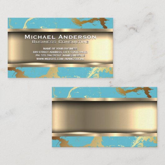 Metaalgoud | Blauwgroen goudmarmer Visitekaartje (Voorkant / Achterkant)