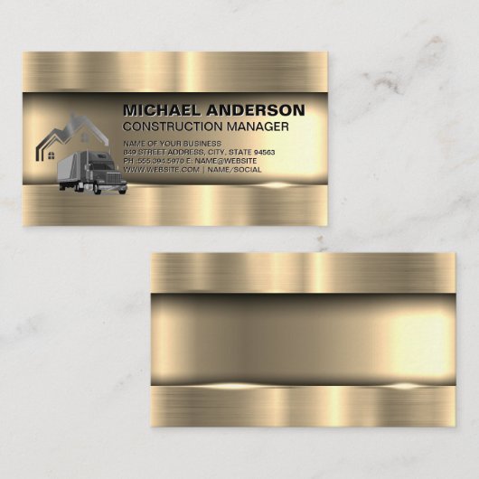 Metaalgoud | Bouw Vrachtwagen en huis Visitekaartje (Voorkant / Achterkant)