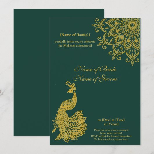 metaalgoud Emerald Mehendi Indii Kaart (Voorkant / Achterkant)