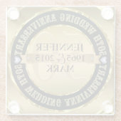 Metaalgoud en 2 harten 50e Jubileum Glazen Onderzetter (Achterkant)