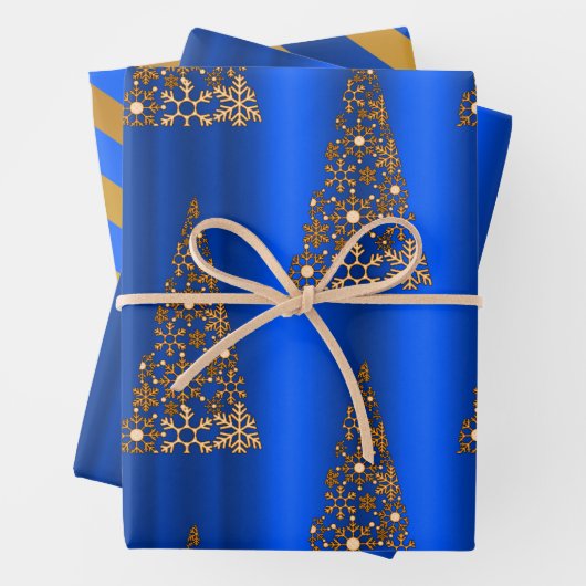 Metaalgoud en blauw kerstfeest inpakpapier vel (In situ)