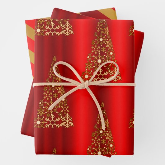 Metaalgoud en rode kerst inpakpapier vel (In situ)