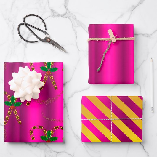 Metaalgoud en roze kerstmis inpakpapier vel