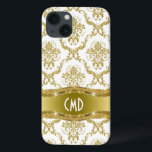 Metaalgoud en witte  Floral Damaskers Case-Mate iPhone Case<br><div class="desc">Elegant metallisch goud en wit  bloemdamaspatroon met aangepast en optioneel monogram/naam.</div>