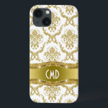Metaalgoud en witte  Floral Damaskers Case-Mate iPhone Case<br><div class="desc">Elegant metallisch goud en wit  bloemdamaspatroon met aangepast en optioneel monogram/naam.</div>